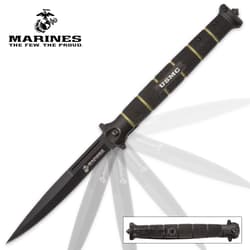 USMC Colossal Blackout Stiletto - Large Assisted Opening Pocket Knife - Officially Licensed