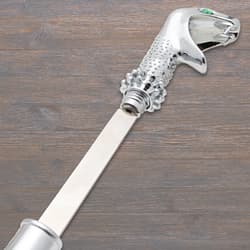 Close-up of sword cane's snake handle and blade