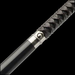 It has an 18 1/4” Damascus steel blade that can be drawn from the metal shaft with the push button blade release