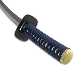 Katana handle with blue wrap and gold end cap