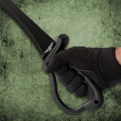 The 30” sharp blade has a black hard coating finish, coordinating with the black handle and black nylon sheath.