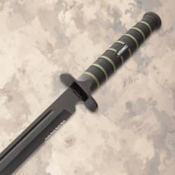 Close-up of USMC sword handle with green accents