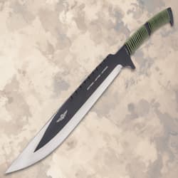 Full view of knife with green handle