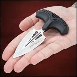 Honshu Small Covert Defense Push Dagger And Sheath - 7Cr13 Stainless Steel Blade, Molded TPR Handle - Length 4 3/4”