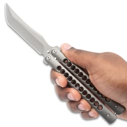 Grey Butterfly Knife held in hand