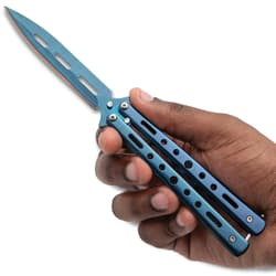 Blue Butterfly Knife Vortex in hand