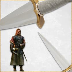 Close-up of dagger with character holding it