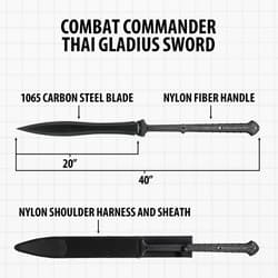 Diagram of Thai Gladius sword with dimensions and sheath