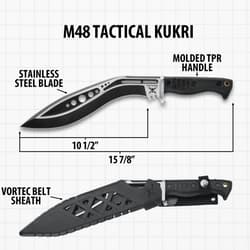 M48 Tactical Kukri with measurements and sheath details