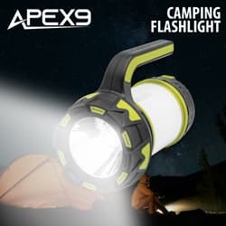 Apex9 camping flashlight illuminating a tent at night