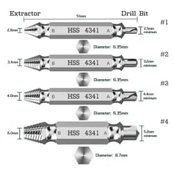 There are four different sizes of screw extractors in the set.