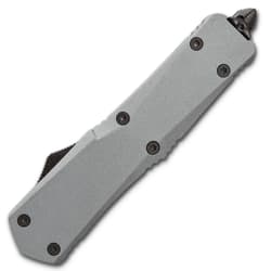 Ghost Series Grey Tanto OTF Knife - Stainless Steel Blade, Metal Alloy Handle, Pocket Clip - Length 9”