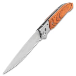 A close-up look at the automatic knife's blade