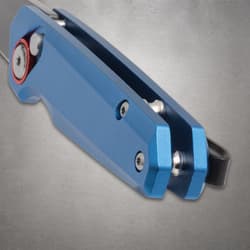 Close-up of blue knife handle and clip