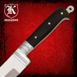 Close-up of Arabian Khyber Bowie Knife handle with black ABS inserts and stainless pins