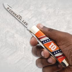 Hand holding a 'General Lee' themed pocket knife