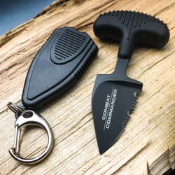 Combat Commander Mini Black Push Dagger - Sheath Has Keyring And Clip - Serrated Blade - 2 3/4” Length