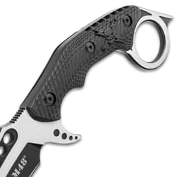 M48 Liberator Falcon Karambit Knife And Sheath - Cast Stainless Steel Blade, Black Oxide Coating, Injection Molded Nylon Handle - Length 10”