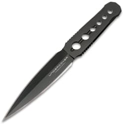 Undercover CIA Stinger Knife And Sheath - One-Piece 3Cr13 Steel Construction, Black Oxide Coating, Thru-Holes - Length 7 1/8”