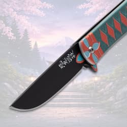 Close-up of knife blade with intricate design