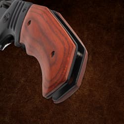 Close-up of wooden handle on a folding knife