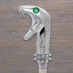 Detailed view of silver snake head handle