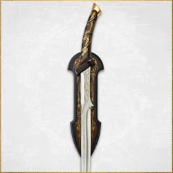 Sword displayed on a decorative wooden plaque