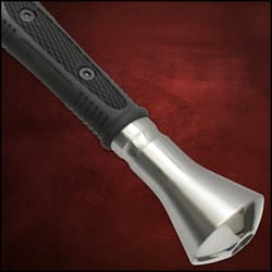 Close-up of sword pommel and textured grip