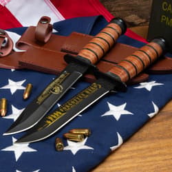 Diagram of USMC Vietnam commemorative knife and sheath with dimensions