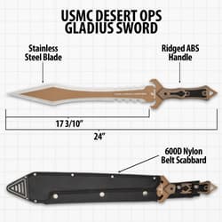 USMC Desert Ops Gladius Sword with sheath and specs