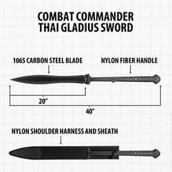 Diagram of Combat Commander Thai Gladius Sword with dimensions
