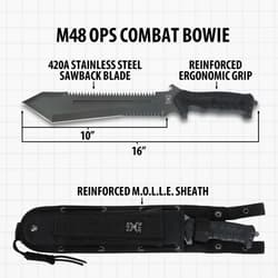 M48 OPS Combat Bowie with measurements and sheath details