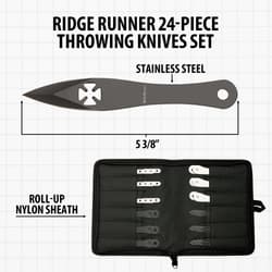 24-piece throwing knife set with nylon sheath and measurements