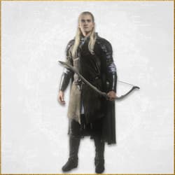 Person in medieval armor holding a bow, standing