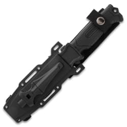 Black knife in a tactical sheath