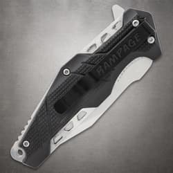 Folding knife with a black handle and metal clip