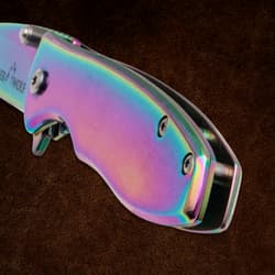 Rainbow Timber Wolf Assisted Opening Pocket Knife handle close up