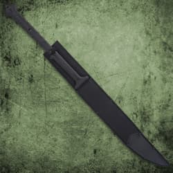 It has an extended, nylon fiber handle with a textured grip and it features a lanyard hole