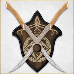 Two crossed knives on a decorative wall mount