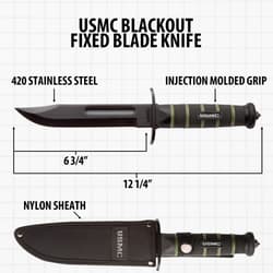 Diagram of USMC Blackout Fixed Blade Knife
