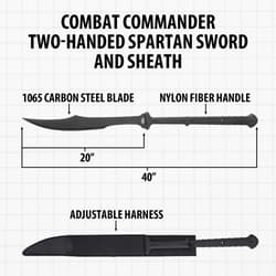Diagram of Spartan sword with dimensions and sheath