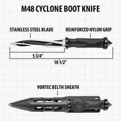 M48 Cyclone Boot Knife with stainless steel blade and sheath