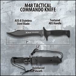 M48 Tactical Commando Knife with labeled features