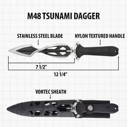 M48 Tsunami dagger with dimensions and features labeled