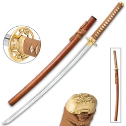 Sokojikara Dragon Wood Hand-Forged Katana - T10 High Carbon Steel Clay Tempered Blade, Genuine Ray Skin, Brass Tsuba And Pommel - Length 40 1/2”