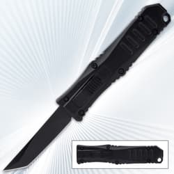Black automatic knife with tanto blade