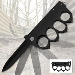 Black trench knife with knuckle guard and blade