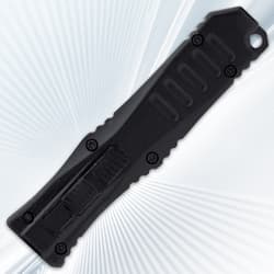 Closed black automatic knife handle