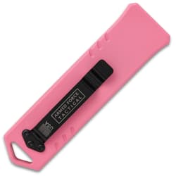 Back view of pink knife with pocket clip