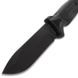 Close-up of black knife blade and handle